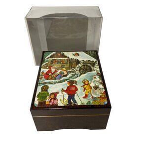 Vintage Reuge German Musical Jewelry Box Retro Christmas O Come All Ye Faithful